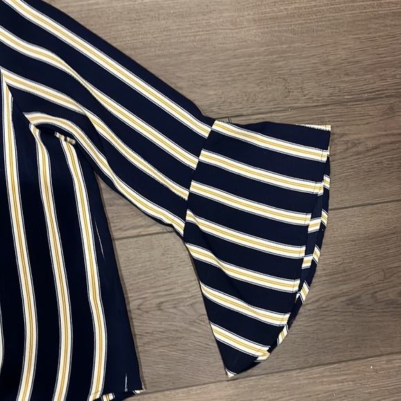 Veronica M navy blue, white, and yellow striped blouse. - Picture 3 of 4